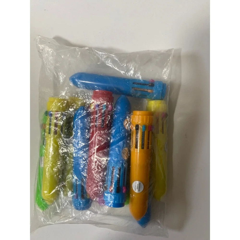 Dazzling Toys Mini Shuttle Pens Neon Plastic Click Pens 10 Ink Colors Pack Of 12